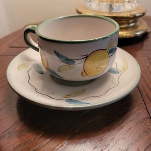 Solimene Vietri Italy Lemon Mug And Saucer In Excellent Condition